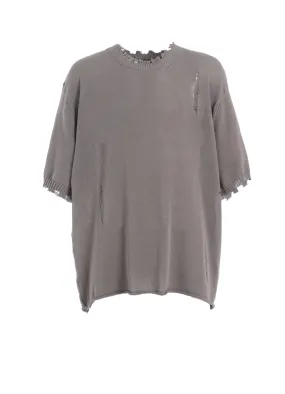 Work Friendly High Elasticity Fiber COMPACT TWIST 10G DAMAGED KNITTED PULLOVER