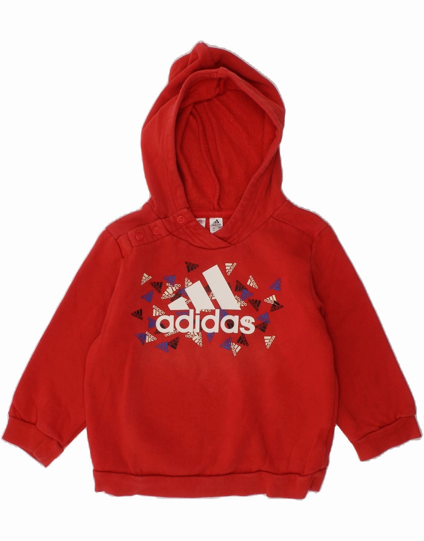 ADIDAS Baby Boys Graphic Hoodie Jumper 18-24 Months Red Cotton Cable Stitch Shrink Resistant Treatment