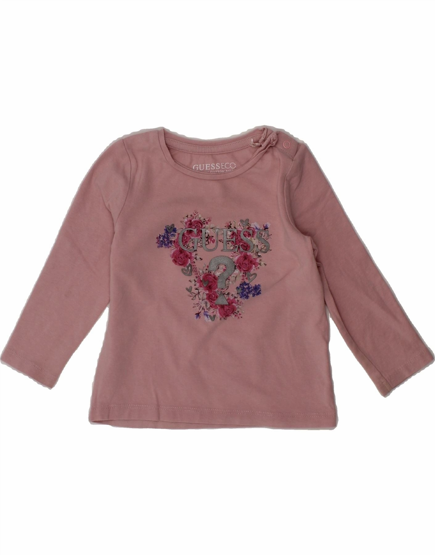 Inner Layer GUESS Baby Girls Graphic Top Long Sleeve 9-12 Months Pink Floral Cotton