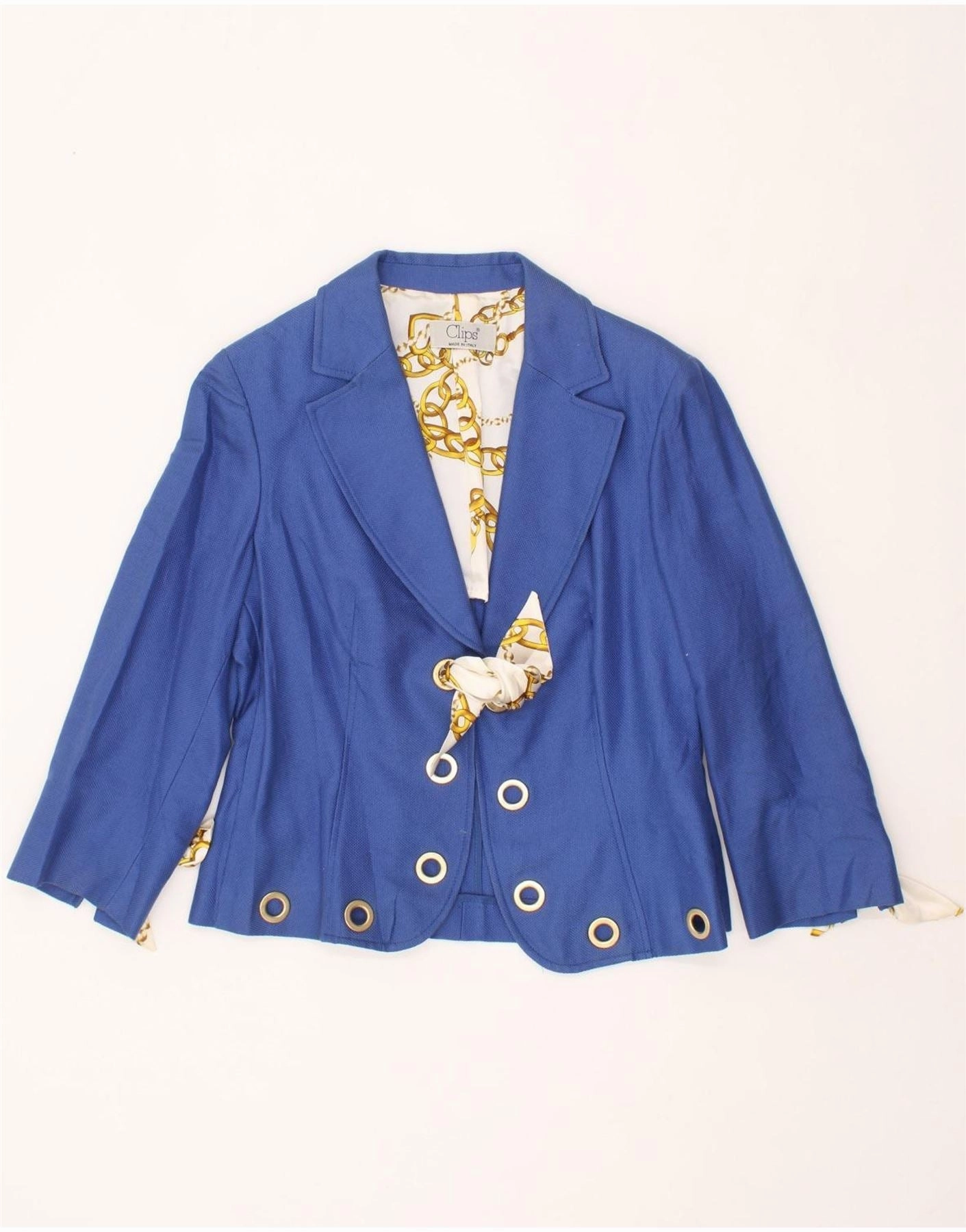 VINTAGE Womens Blazer Jacket IT 46 Large Blue Cotton Chic Look