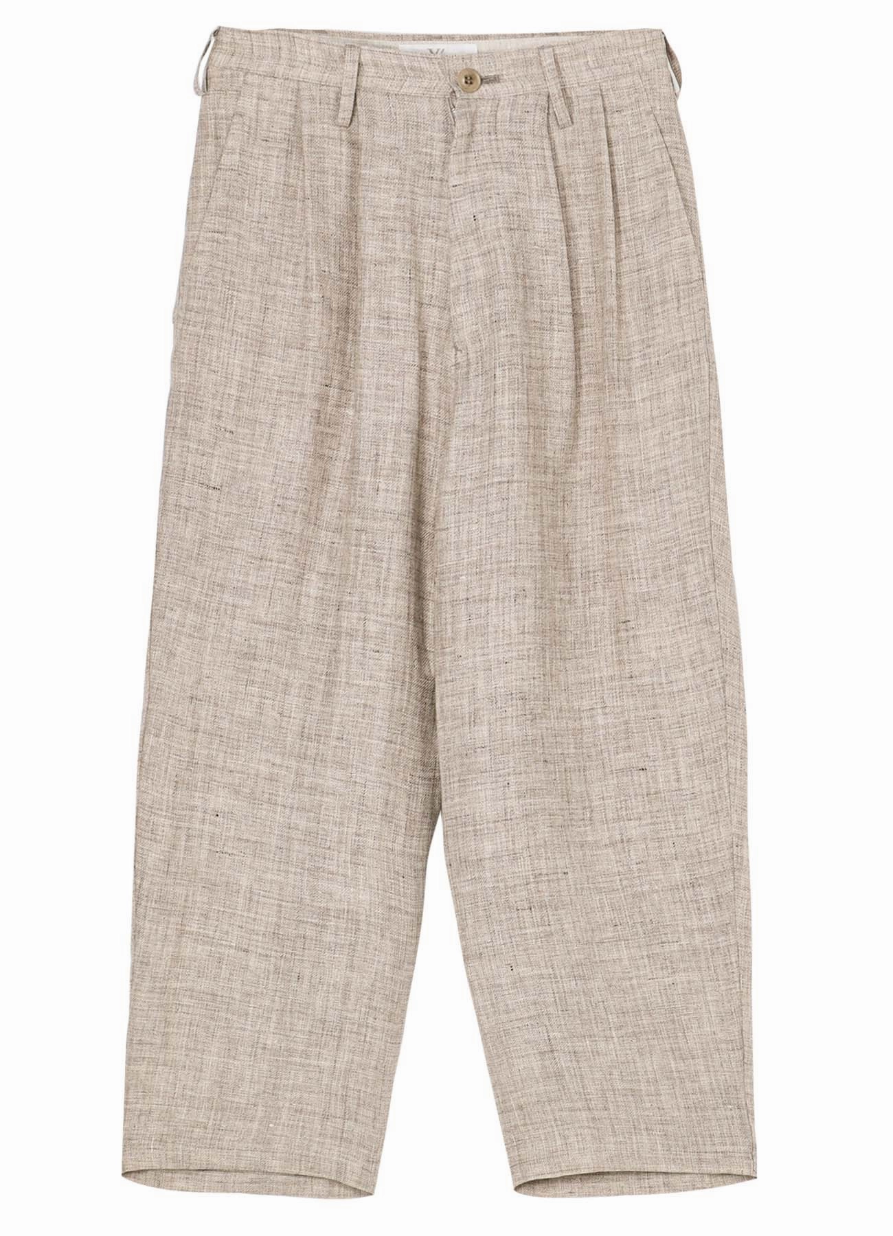 Gripper Waistband LINEN TWEED PLEATS TAPERED PANTS