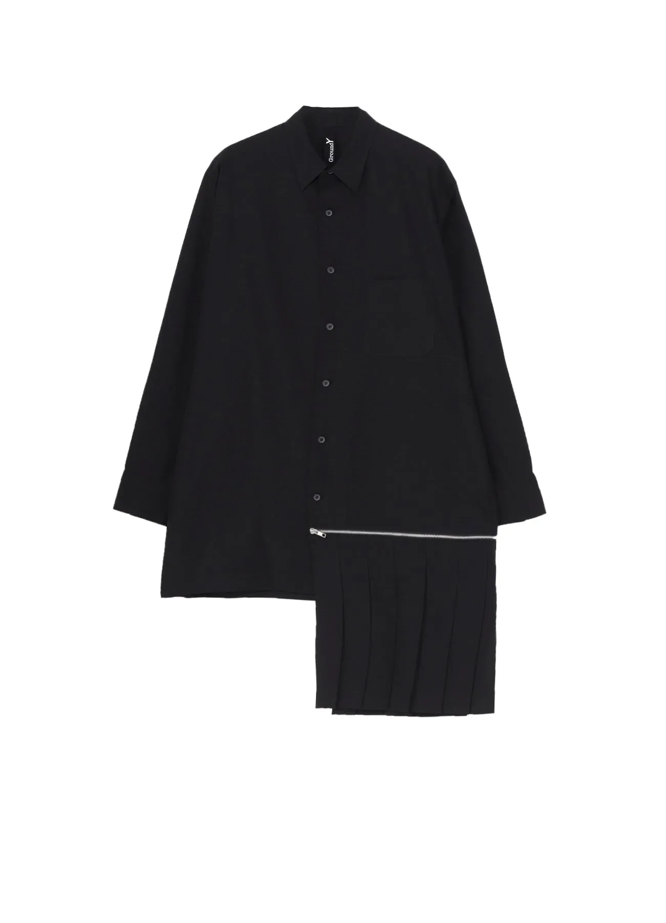 Raw edge Low Profile Pocket Design COTTON BROAD LEFT HEM PLEATED SHIRT