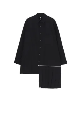 Raw edge Low Profile Pocket Design COTTON BROAD LEFT HEM PLEATED SHIRT