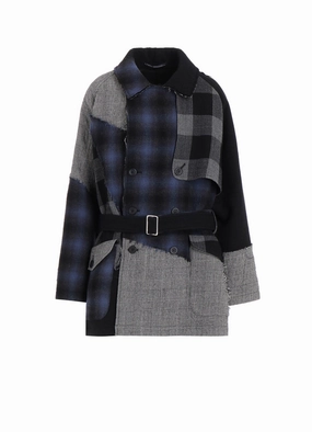 MULTI PLAID A TRENCH JACKET gift - giving option Articulated Sleeve Cut