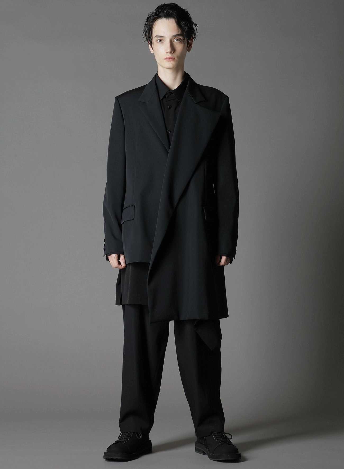 Eco friendly materials Ventilation Panels WOOL GABARDINE ASYMMETRICAL JACKET