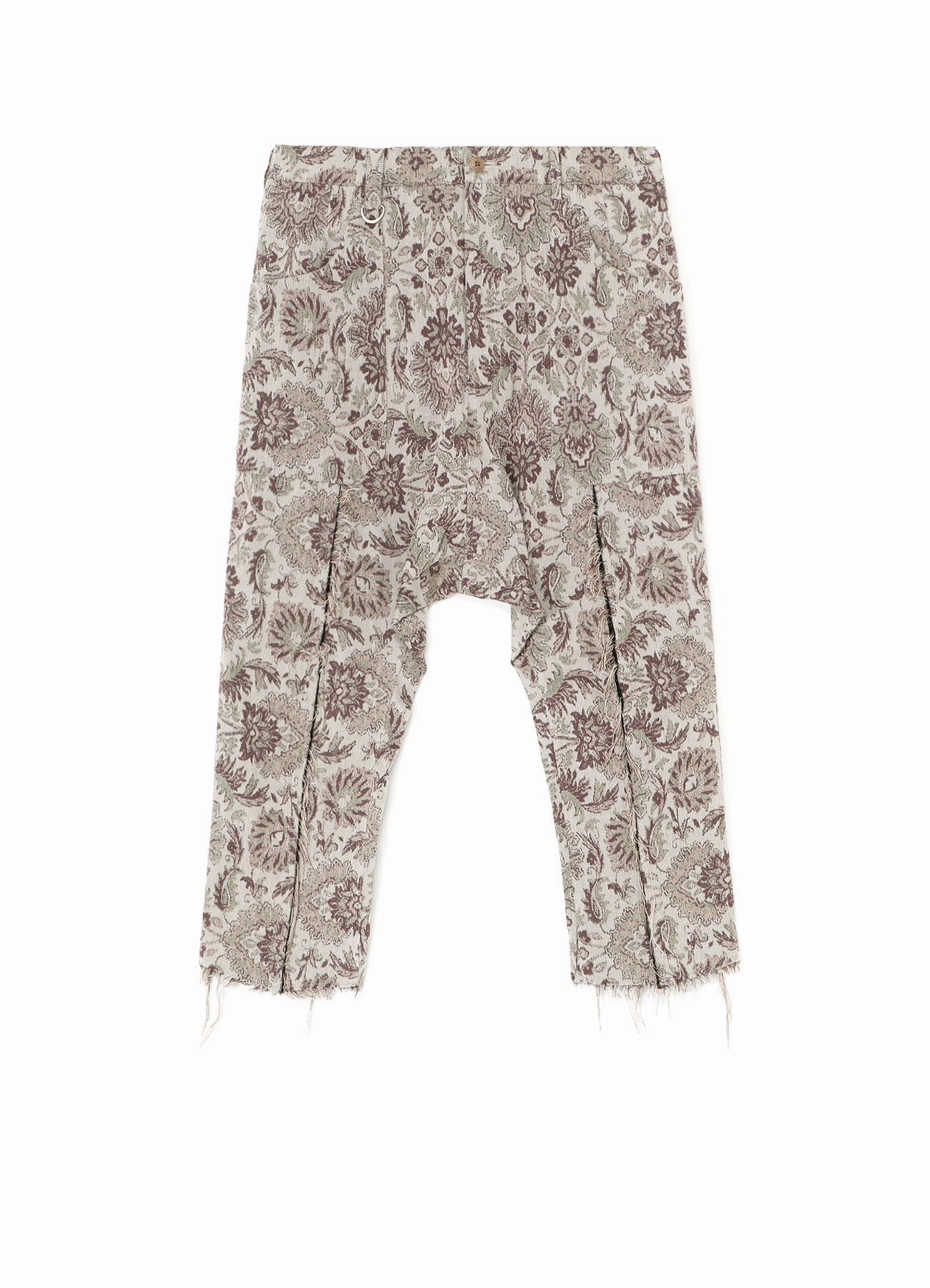 GOBELIN-STYLE JACQUARD GRAFTED SAROUEL PANTS WITH CUT-OFF HEM SeamlessConstruction Slim Waist