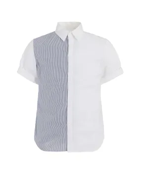 Military Inspired COTTON BROAD    STRIPE  SWITCHING SHORT SLEEVE SHIRTS