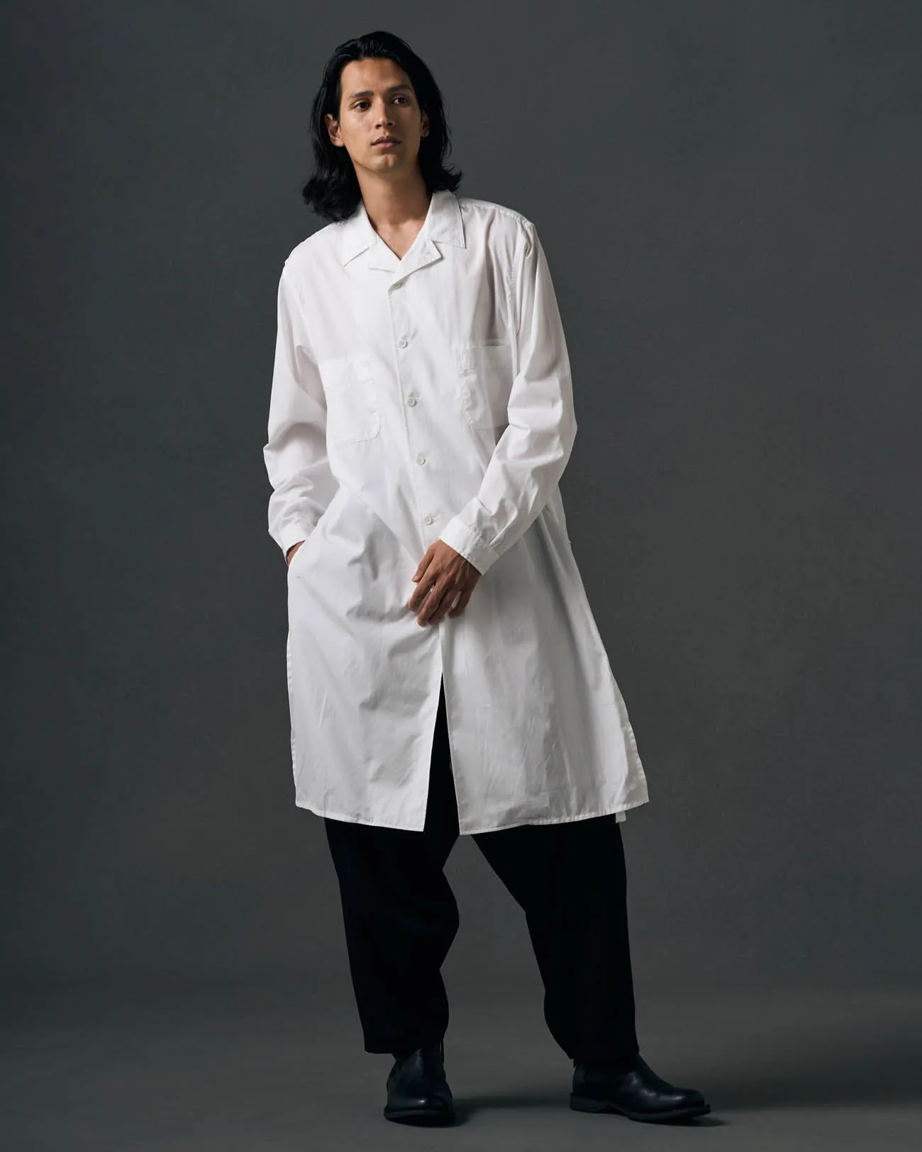 Lounge Wear COTTON BROADCLOTH OPEN COLLAR LONG SHIRT