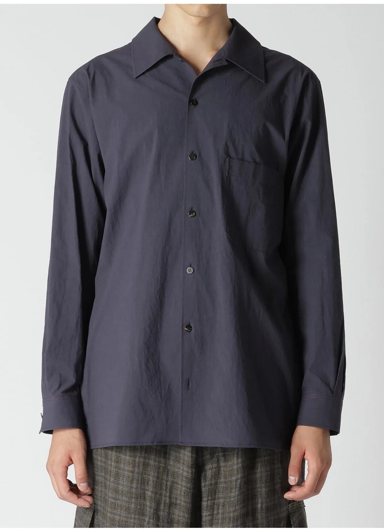 COTTON LAWN BLOUSE WITH OPEN COLLAR Seamless Shoulder Construction