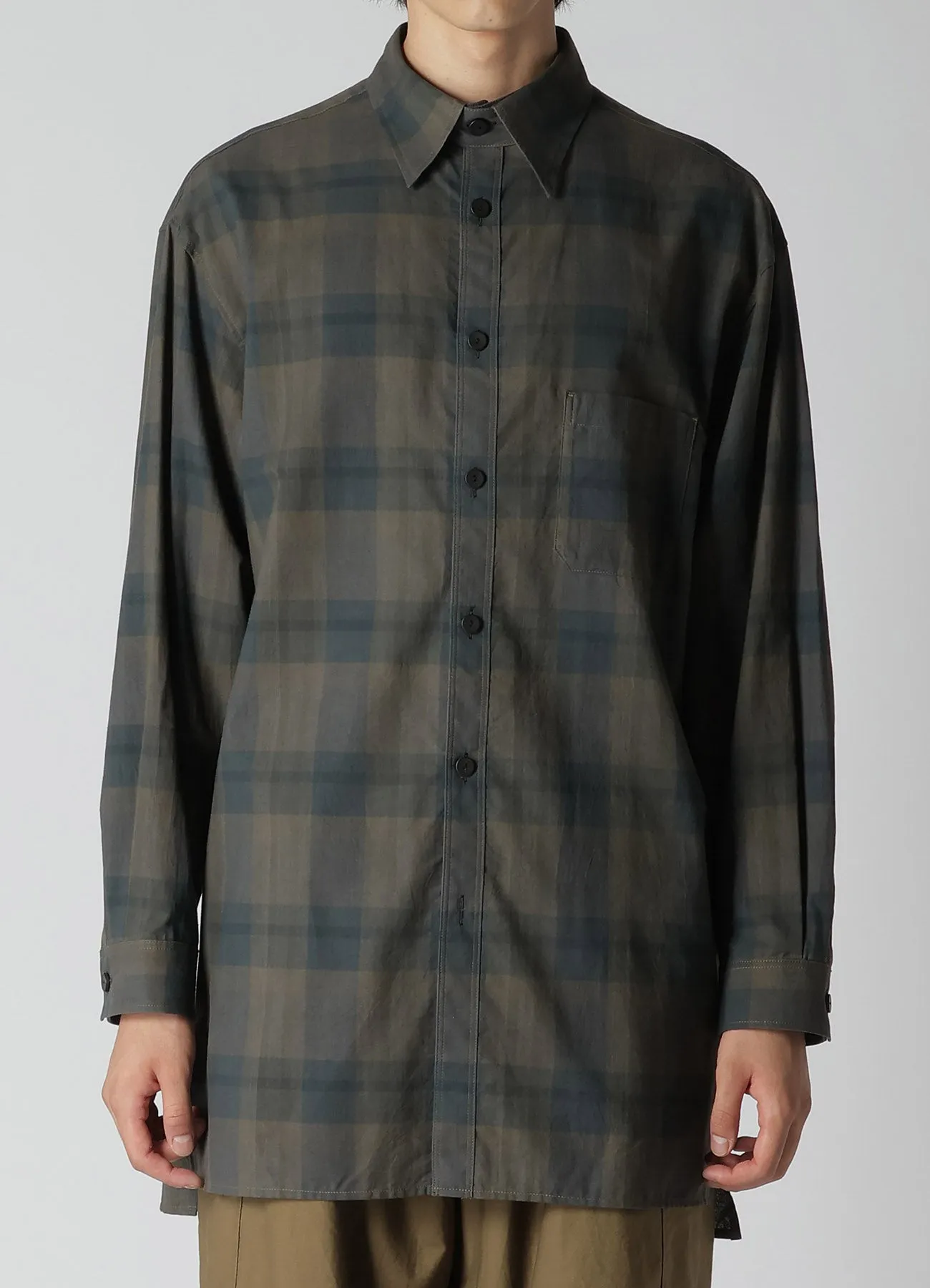 Seasonal Trend Cocktail Party COTTON LINEN PLAID SHIRT WITH LAYERED COLLAR