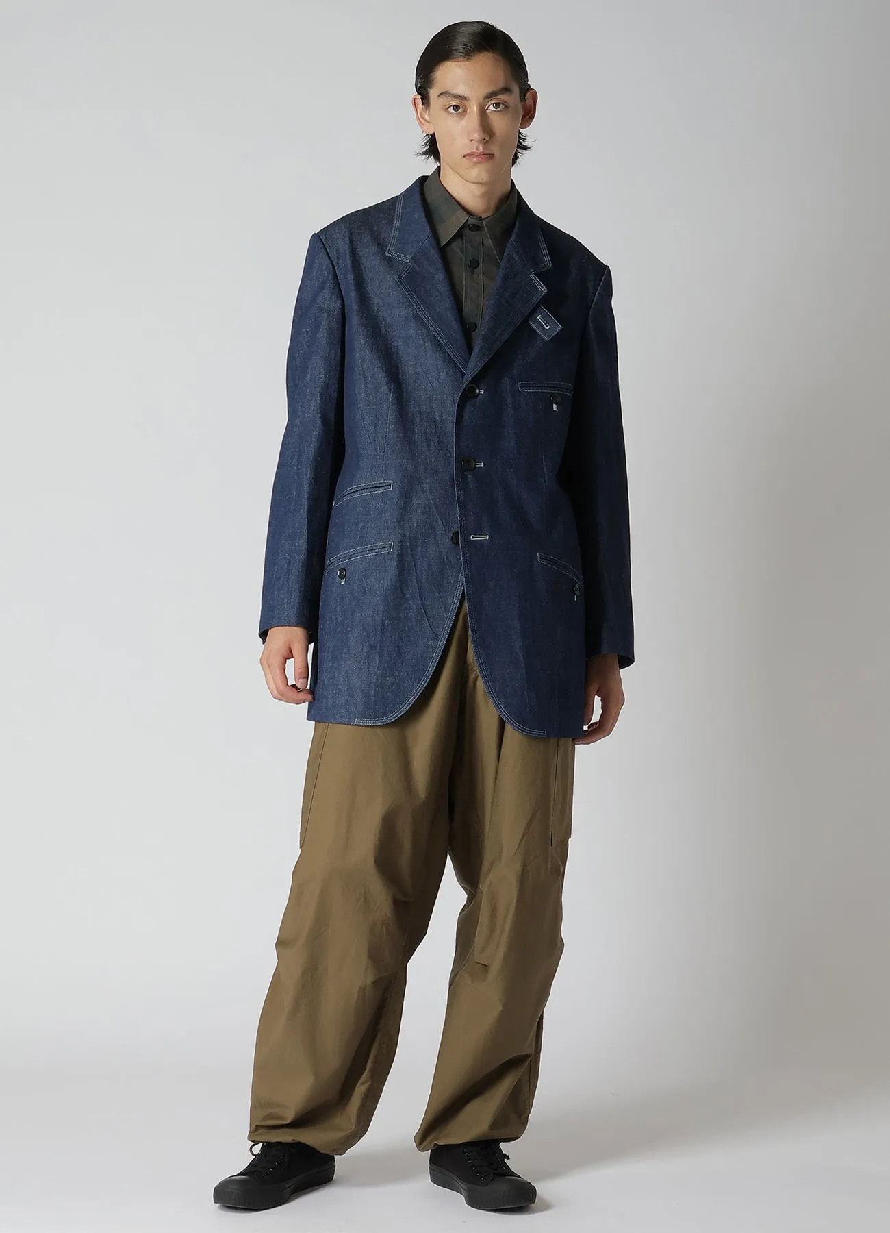 Everyday Outfit Eco Dye Technique COTTON LINEN PLAID SHIRT WITH LAYERED COLLAR