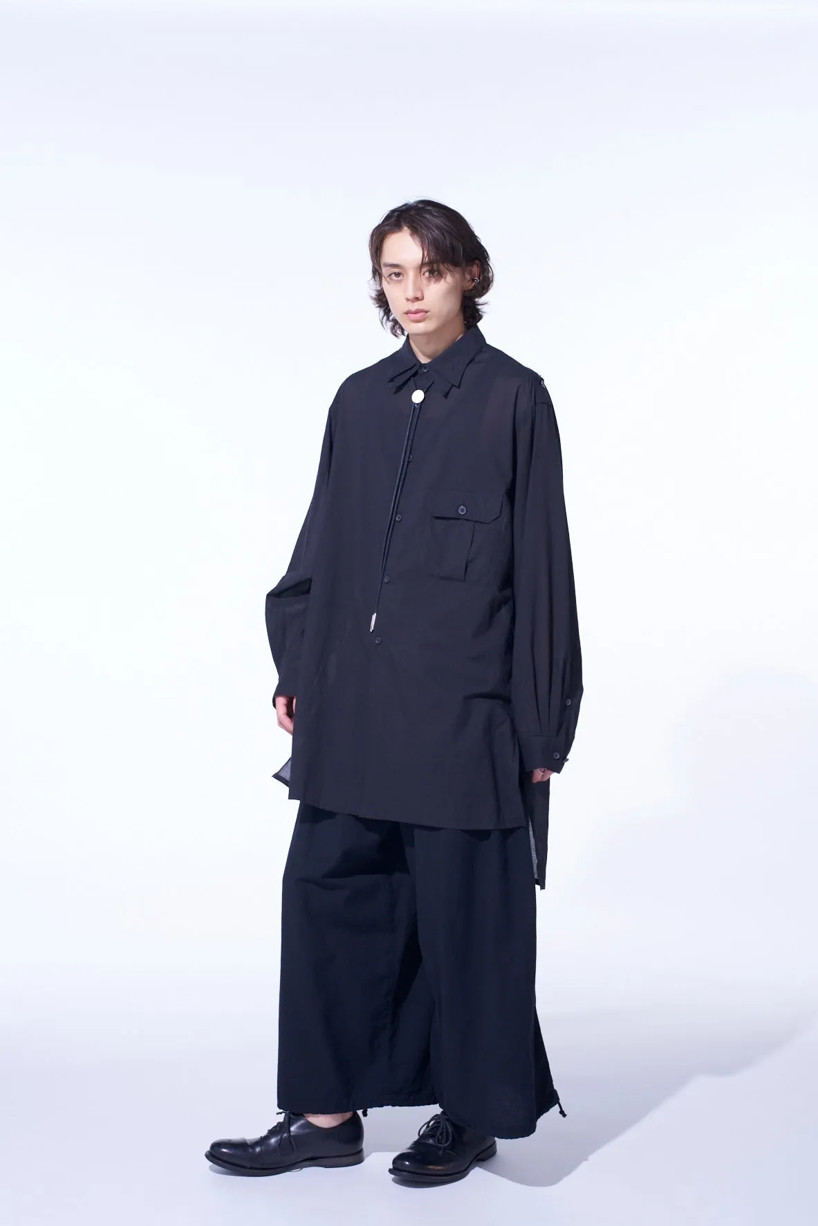 COTTON SILK LOAN OVERSIZED DOUBLE COLLAR MILITARY SHIRT Flexible Placket Structure