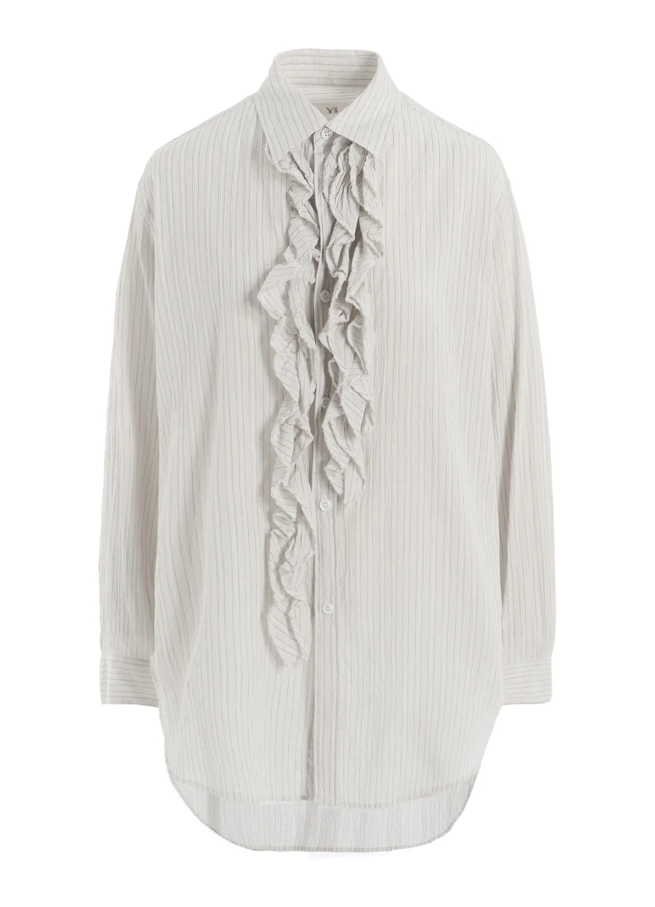 Reinforced Hems COTTON VOILE UNTRIMMED FRILL STRIPE BLOUSE