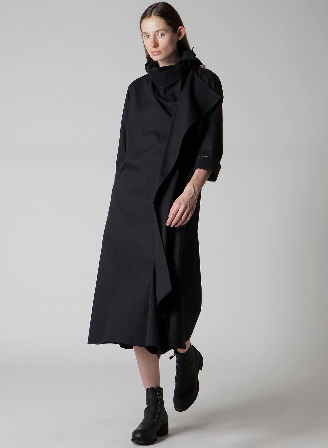 COTTON BROAD DRAPED NECK DRESS Minimalist feel Weekend Edge