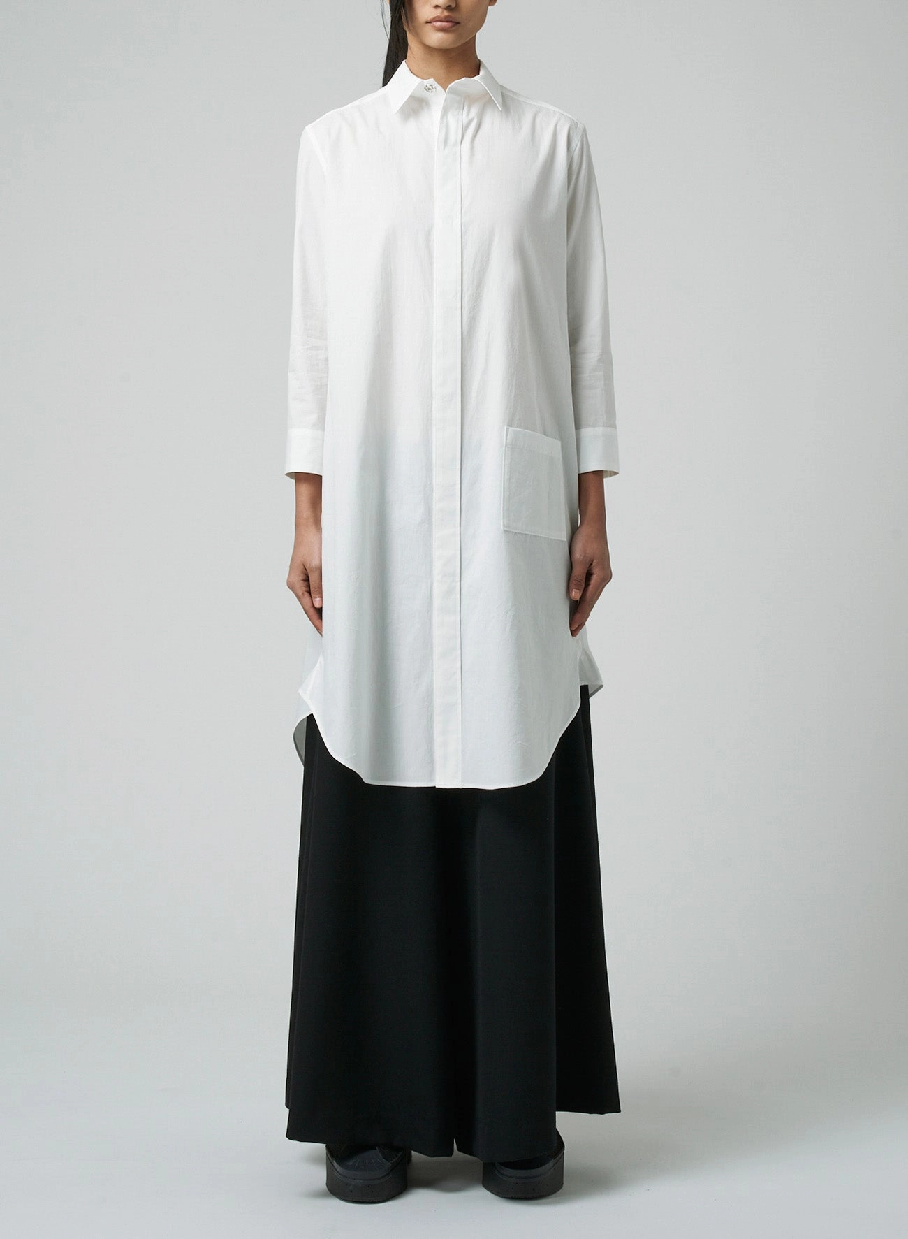 COTTON BROADCLOTH BALLOON SILHOUETTE SHIRT DRESS WITH BOX POCKET Seasonal Comfort