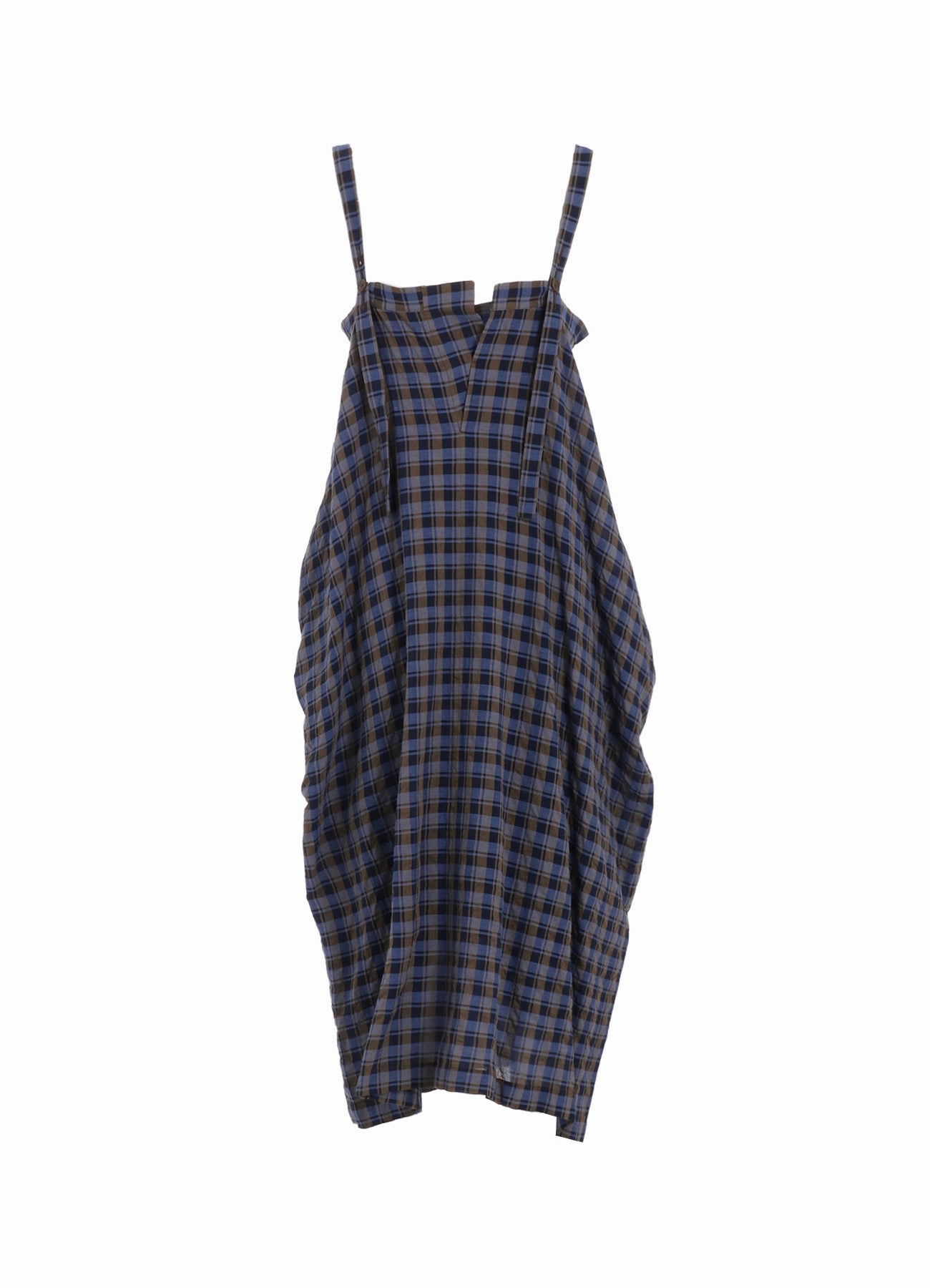 Fine Texture Flattering Style COTTON CUPRO MINI PLAID STRAP DRESS