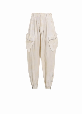 COTTON LINEN DUMP ROOLER PRINTING ZIP POCKET PANTS Non Slip Waistband Chilly Layering