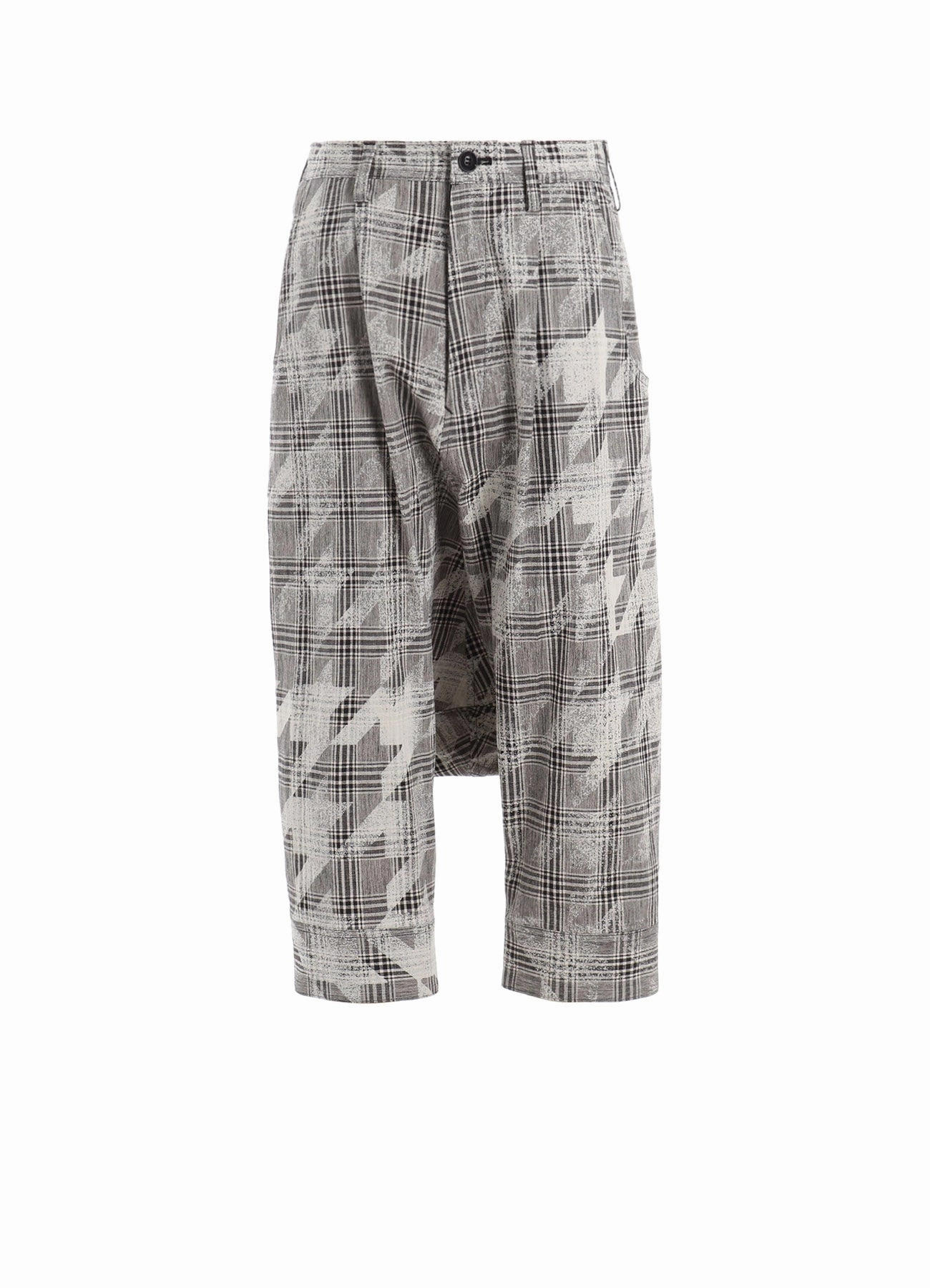 Casual Chic Look COTTON/LINEN PLAID??BIG HOUNDSTOOTH CUFFED HEM SARROUEL PANTS