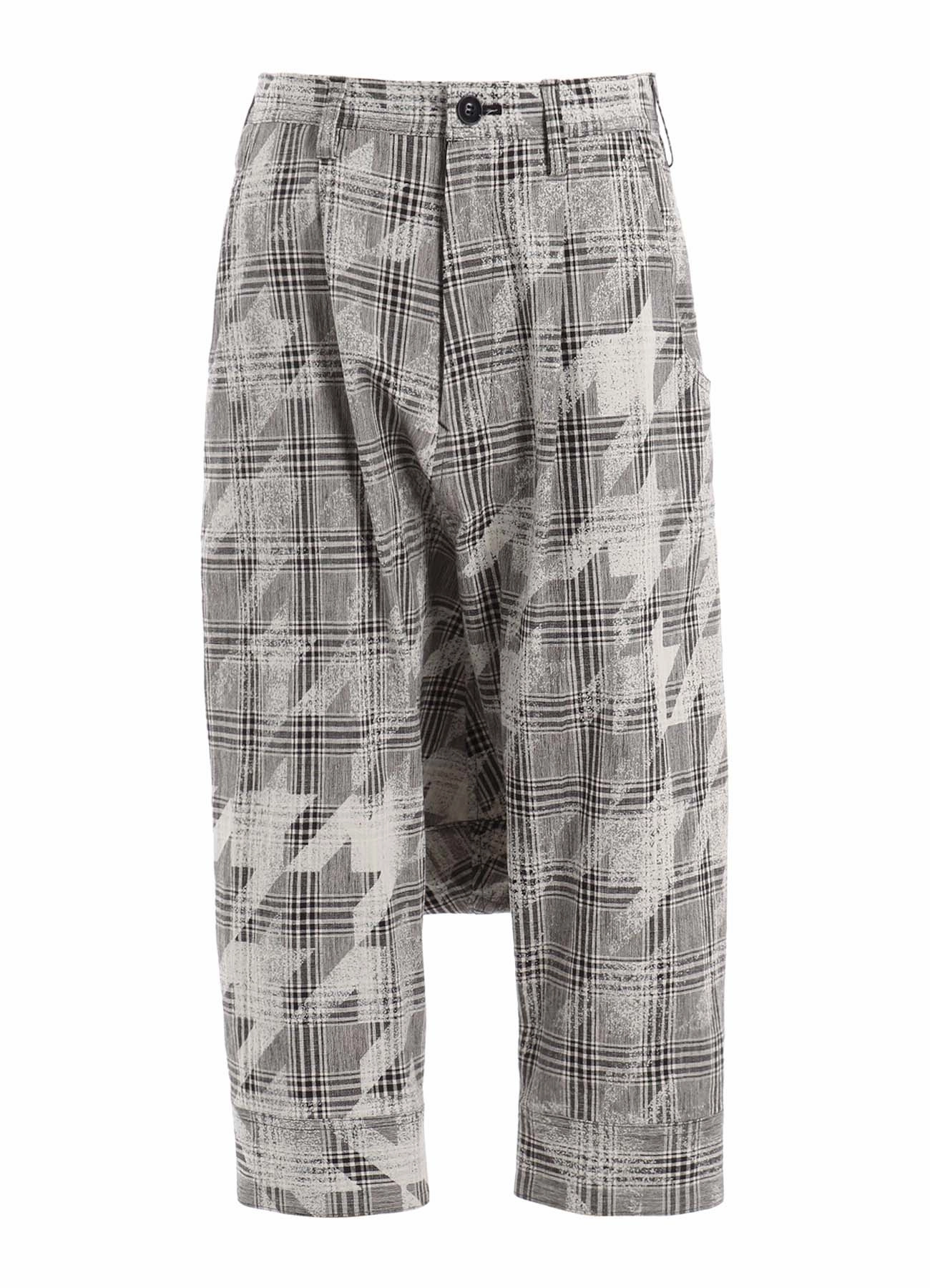 Long Use COTTON/LINEN PLAID??BIG HOUNDSTOOTH CUFFED HEM SARROUEL PANTS
