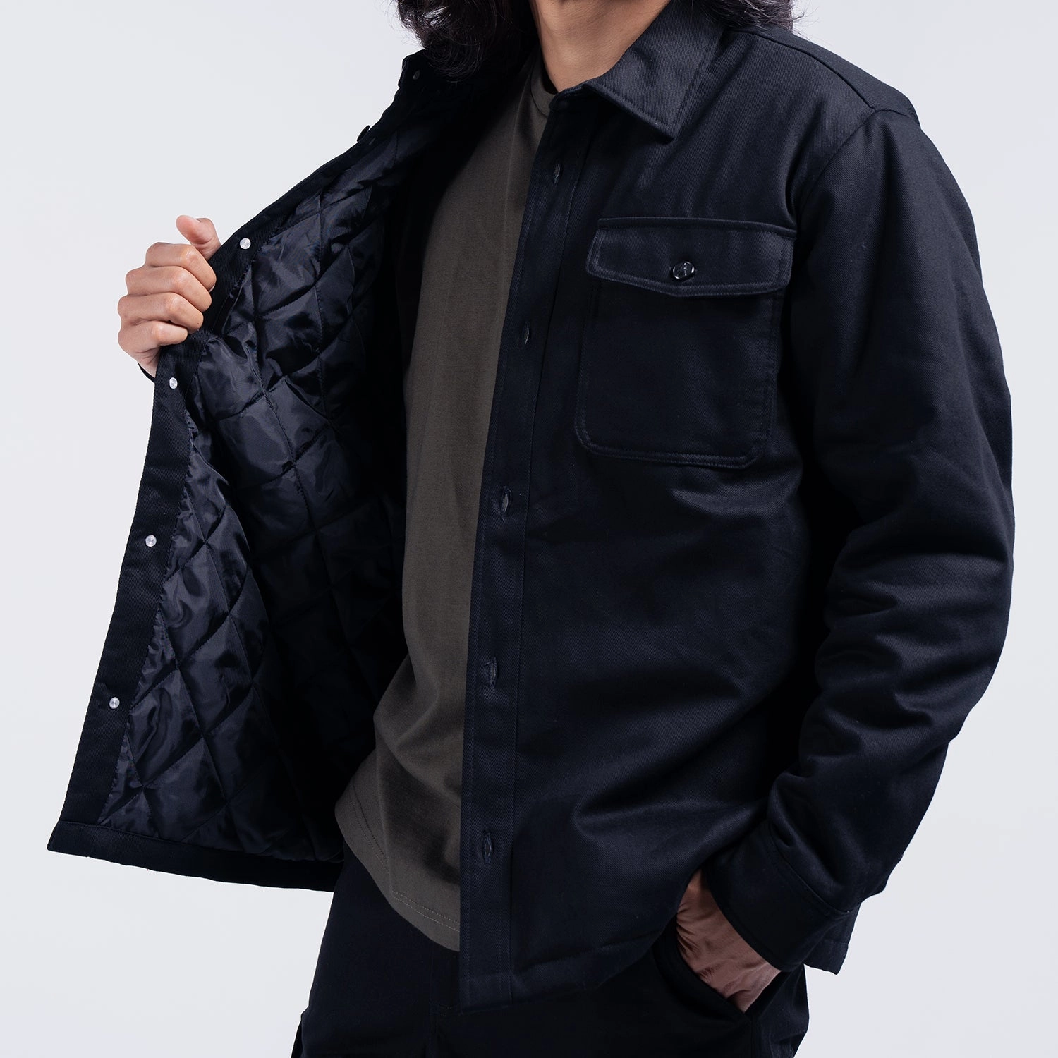 High Visibility Accents Quilted Lined Twill Shirt Jacket - Mens
