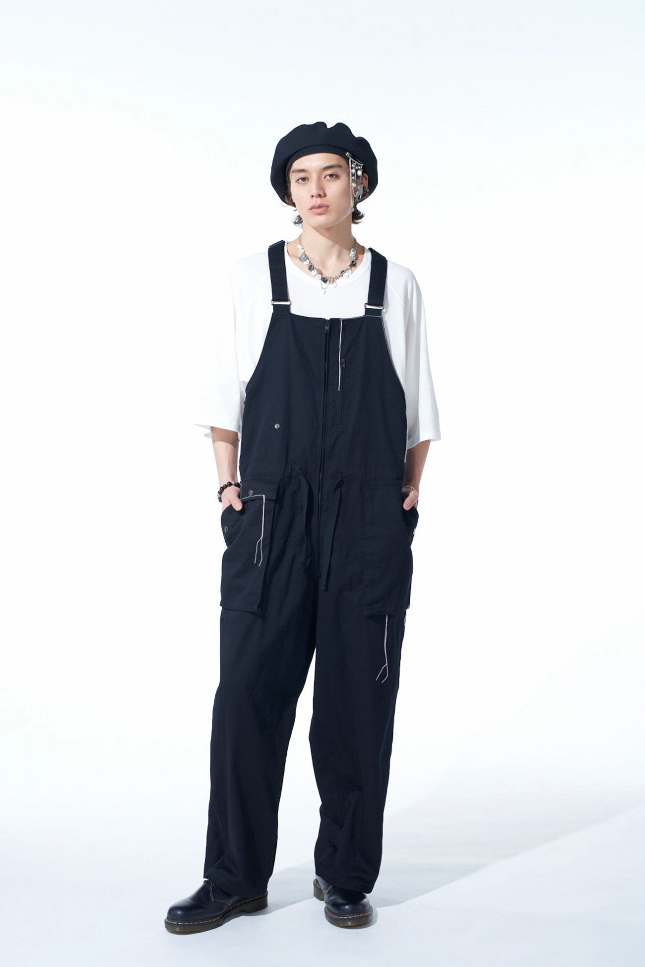 COTTON TWILL COLOR STITCHING OVERALL Cozy Comfort Loose Design