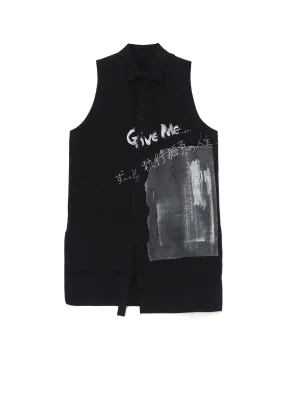 Petite Cut COTTON/LINEN GABARDINE PRINTED ASYMMETRIC SLEEVELESS BLOUSE