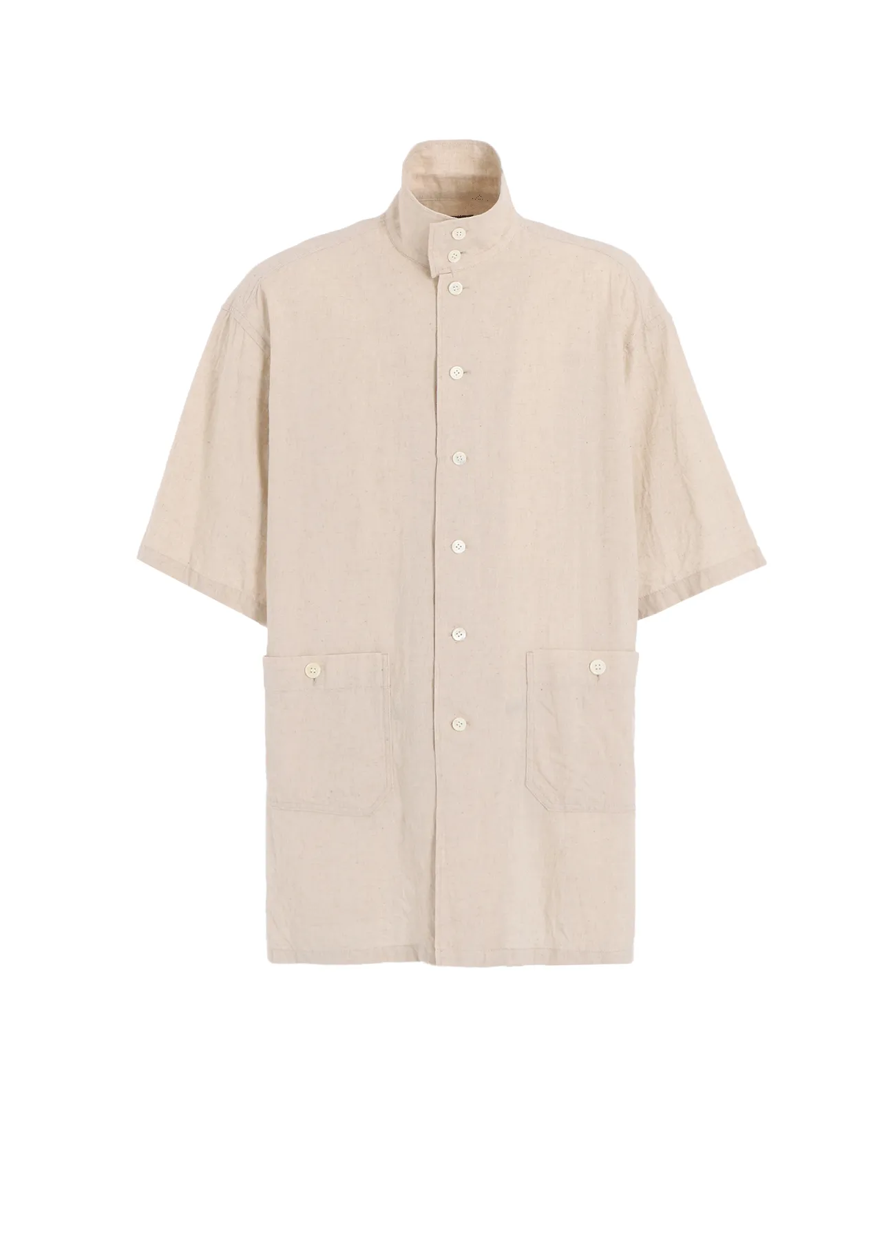 COTTON/LINEN POPLIN OVERSIZED STAND COLLAR SHIRT Edgy Design
