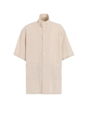 COTTON/LINEN POPLIN OVERSIZED STAND COLLAR SHIRT Edgy Design