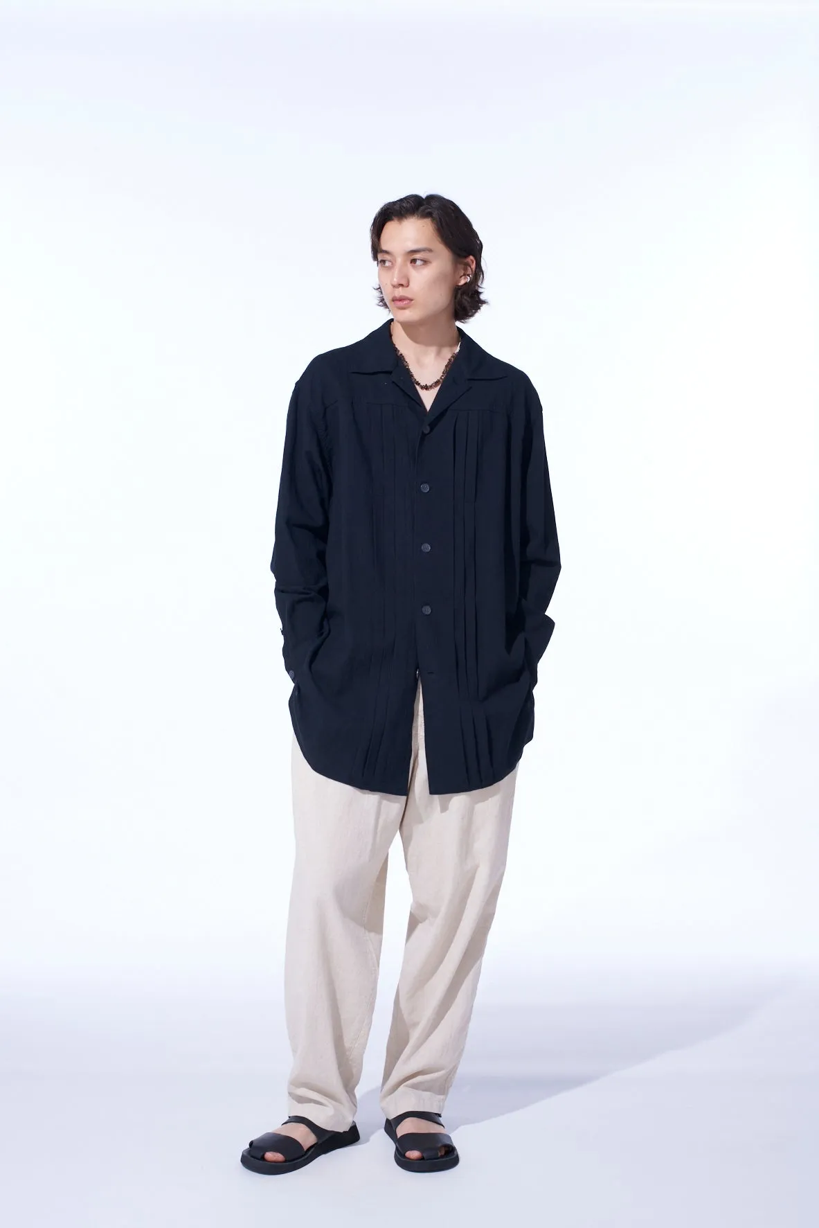 COTTON/LINEN POPLIN PLEATED OVERSIZE SHIRT Chic Design