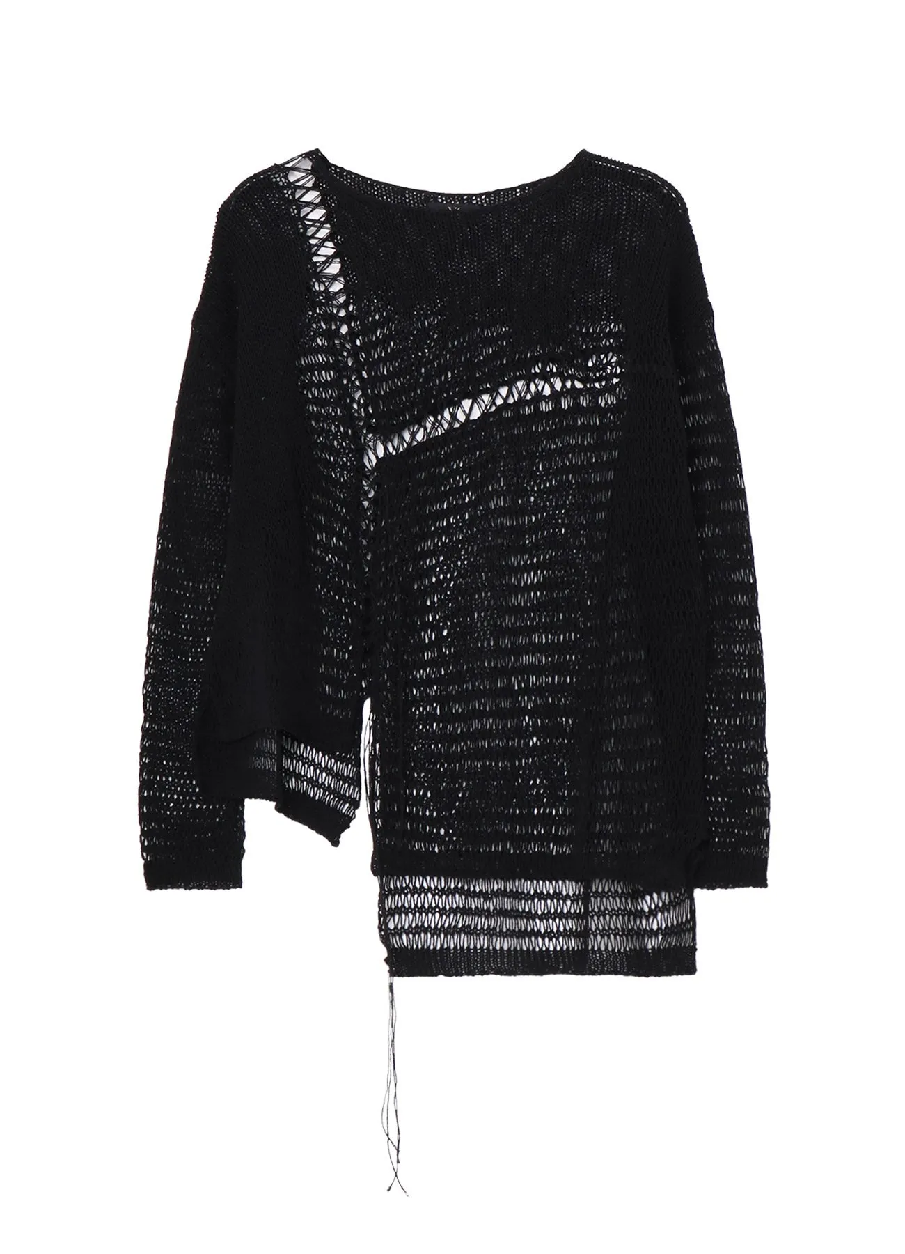 DAMAGE PROCESSED ASYMMETRIC LONG SLEEVE KNIT MoistureWicking Yarn