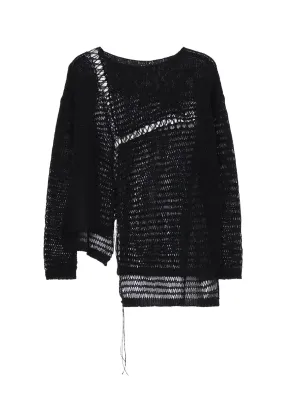 DAMAGE PROCESSED ASYMMETRIC LONG SLEEVE KNIT MoistureWicking Yarn