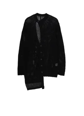5G HEMMED PATTERN MESH ASYMMETRIC CARDIGAN WideRibbed Texture