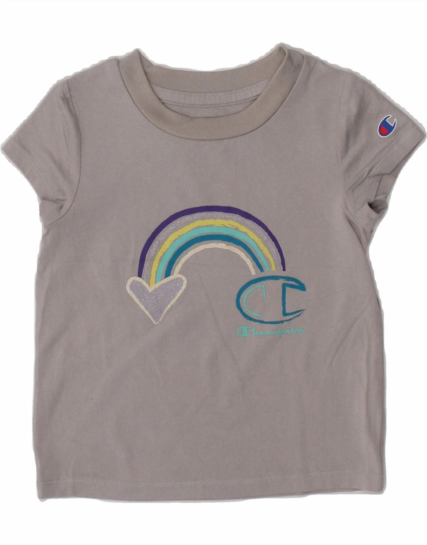 CHAMPION Baby Girls Graphic T-Shirt Top 12-18 Months Grey Polyester Durable Fabric Lightweight Feel