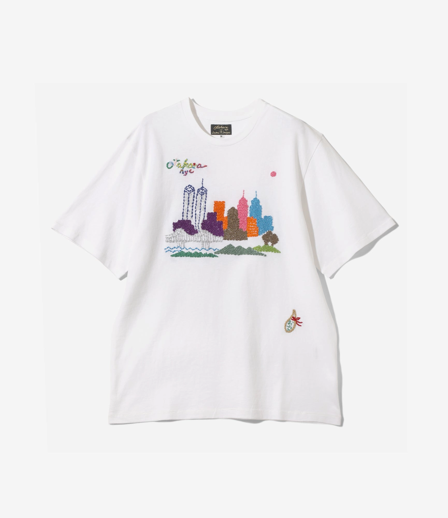 Crew Neck T-Shirt ?C?White 'NYC Skyline' Embroidery Urban Trend MultipurposeUse