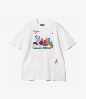 Crew Neck T-Shirt ?C?White 'NYC Skyline' Embroidery Urban Trend MultipurposeUse