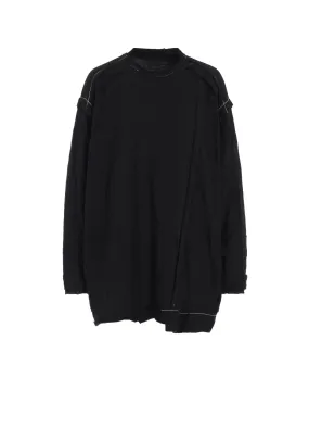 CRINKLED JERSERY CUT OFF DOUBLED CREW NECK PULLOVER Layered Collar Option NonRestrictive Cuff