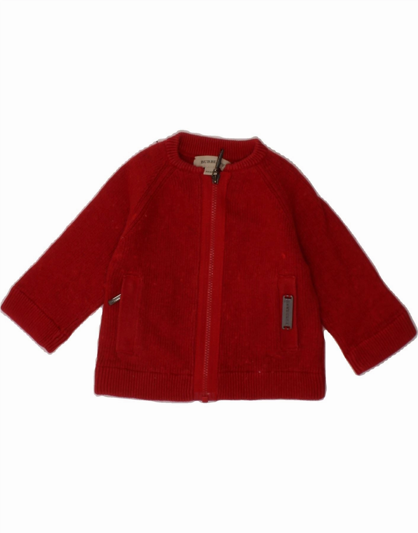 BURBERRY Baby Boys Cardigan Sweater 3-6 Months Red Cotton Weekend Vibes Seasonal Trend