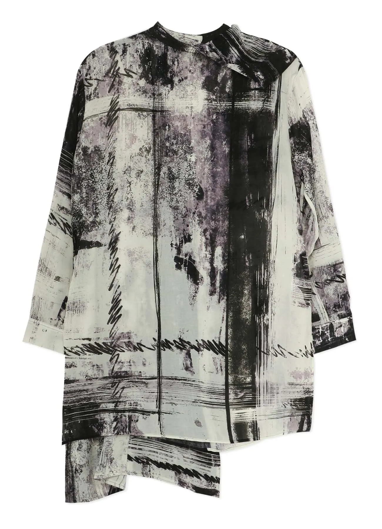 Twill Weave CU/ LAWN BLURRED CHECK BACK TIE BLOUSE