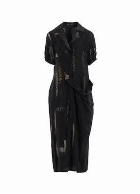 Perfect For Any Occasion CU/DUNGAREE TWILL DARK NEON PRINT LEFT SIDE GATHERED DRESS