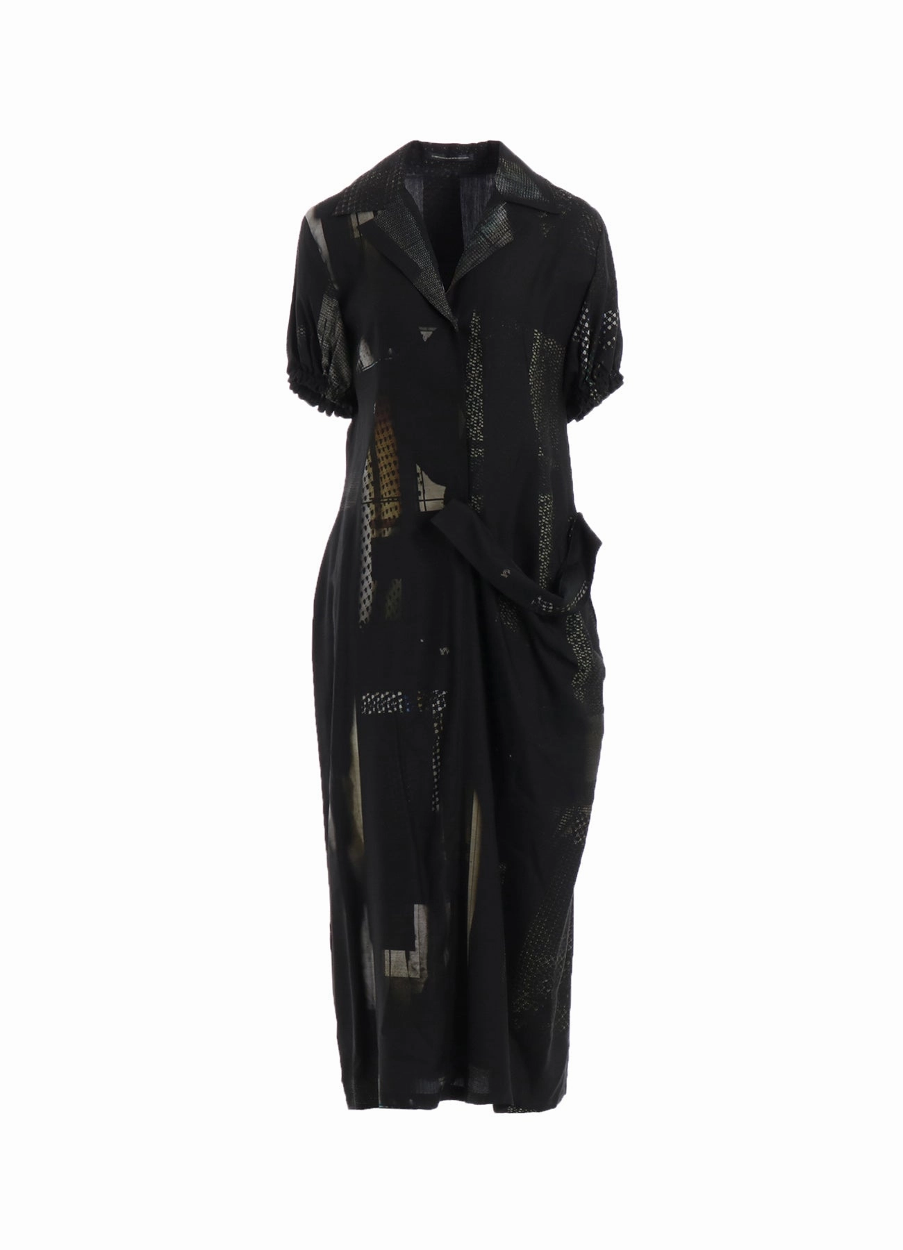 Perfect For Any Occasion CU/DUNGAREE TWILL DARK NEON PRINT LEFT SIDE GATHERED DRESS