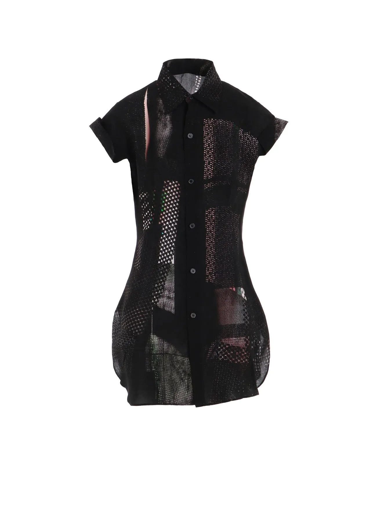 CU/LAWN DARK NEON PRINT TURN-UP SHIRT Sustainable Dye Process Camouflage Style