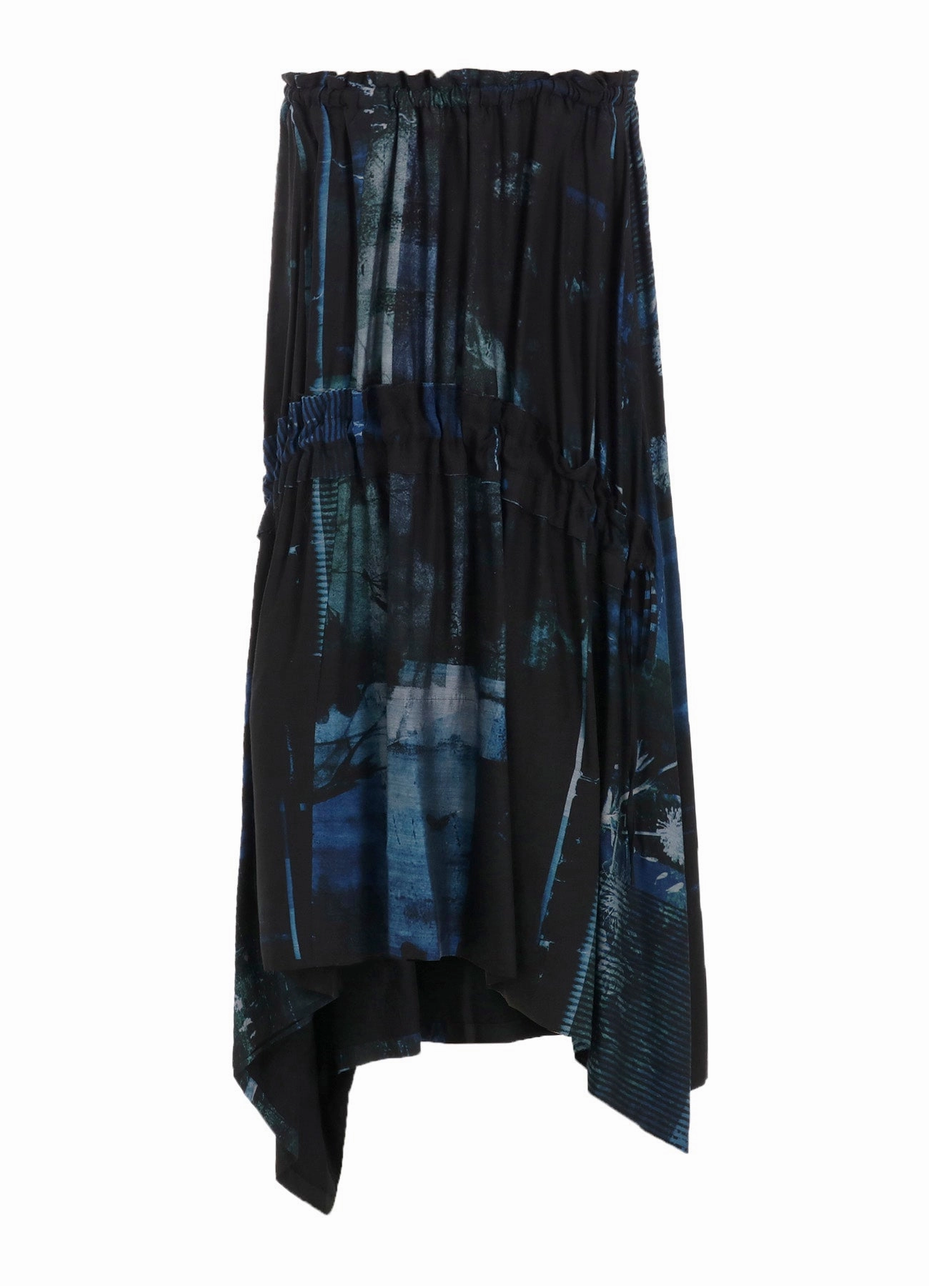 CUPRO BLURRY FLOWER PRINT SHIRRING SKIRT Smooth-Finish Trendy Comfort