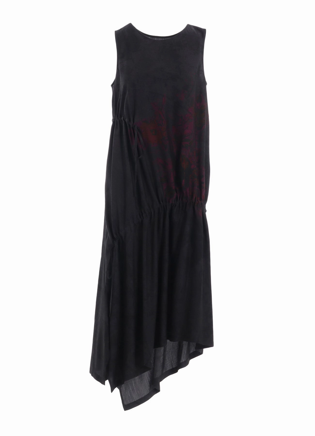 Delicate Details Front Ruffle CUPRO/DUNGAREE TWILL FLOWER&ASPHALT PRINT SHIRRING DRESS