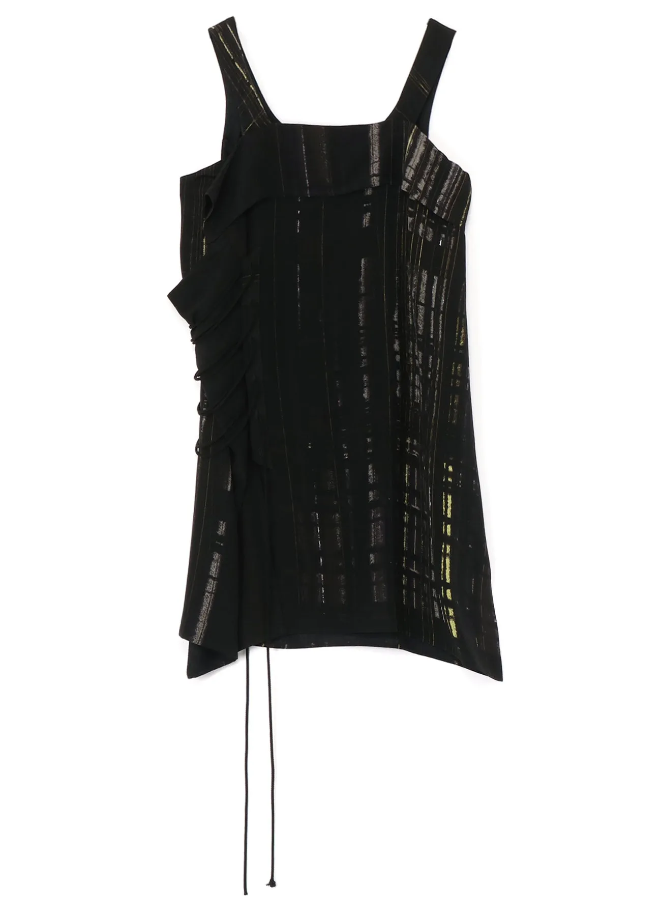 High Density Weave CU/RY HAND PAINTED PLAID PRINT LACE UP BLOUSE