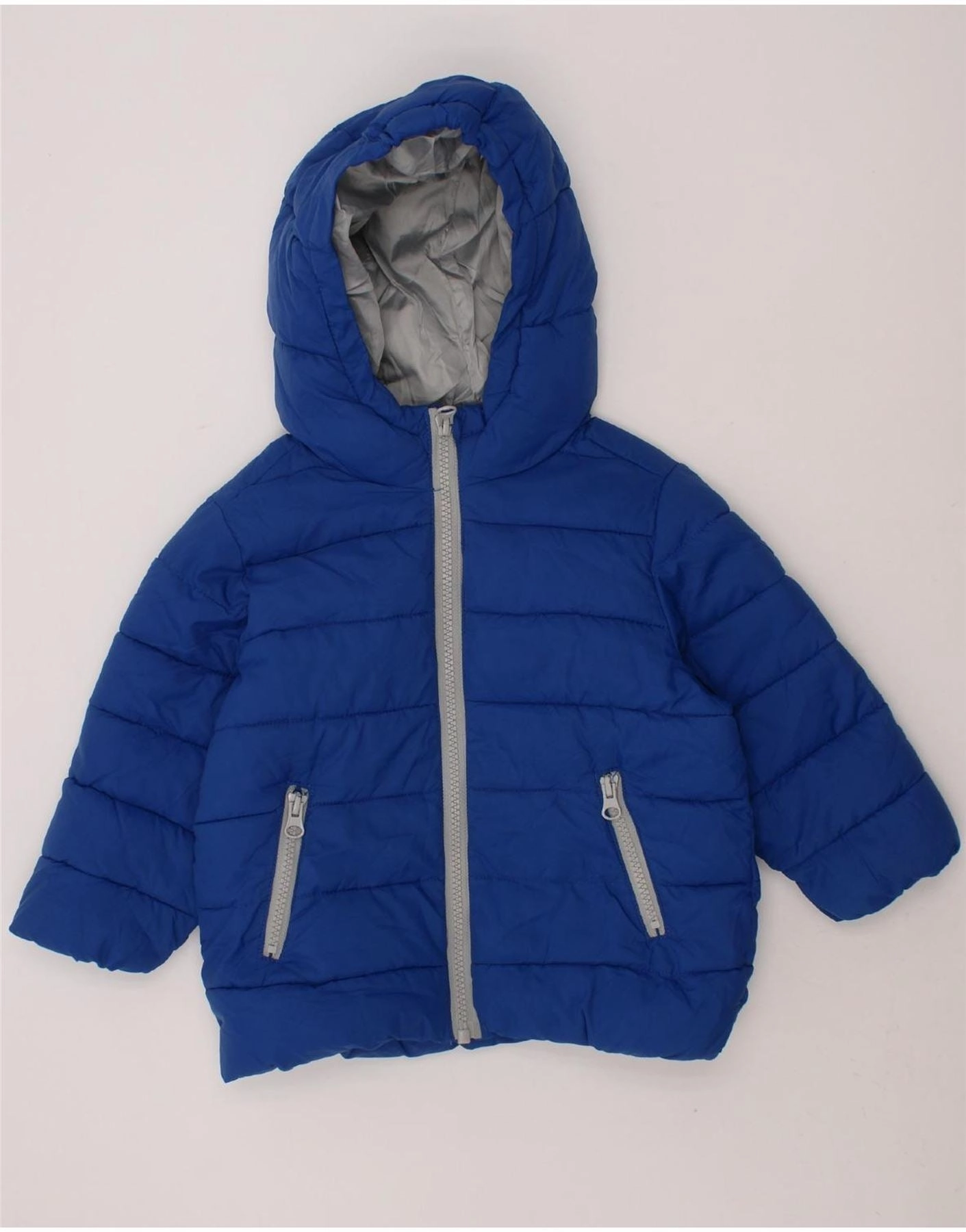 BENETTON Baby Boys Hooded Padded Jacket 12-18 Months Blue Polyester Outdoor Protection
