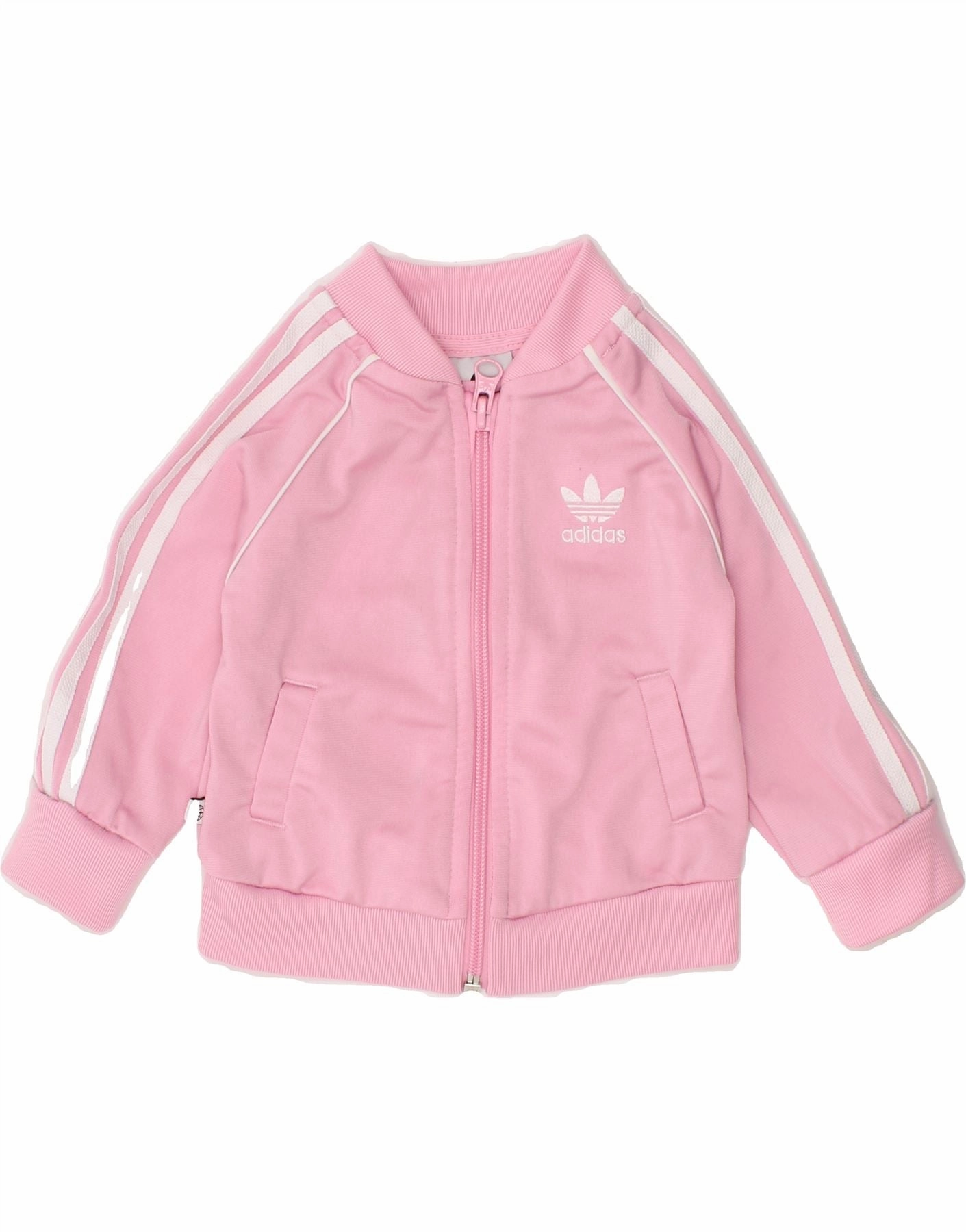 ADIDAS Baby Girls Tracksuit Top Jacket 3-6 Months Pink Polyester NoiseFreeMaterial