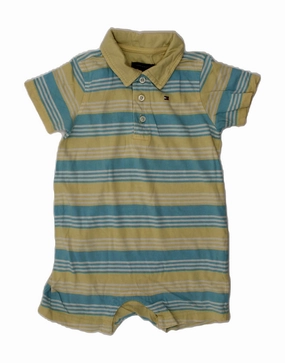 TOMMY HILFIGER Baby Boys Playsuit 12-18 Months Yellow Striped Cotton Luxury Teen