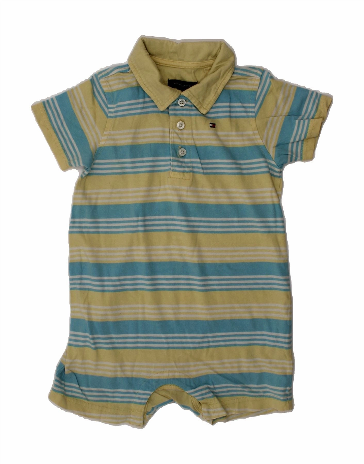 TOMMY HILFIGER Baby Boys Playsuit 12-18 Months Yellow Striped Cotton Luxury Teen