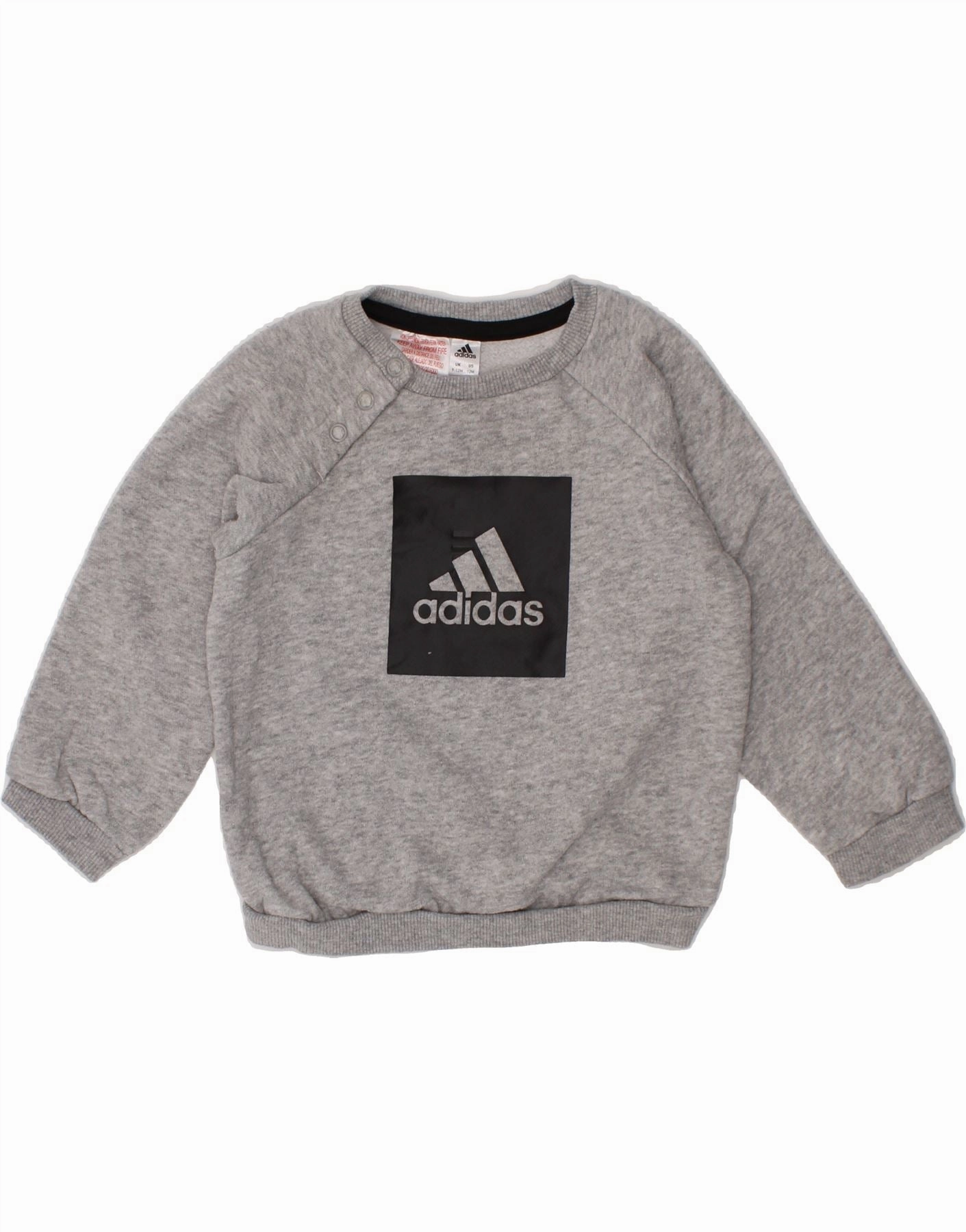 Subtle Details ADIDAS Baby Boys Graphic Sweatshirt Jumper 9-12 Months Grey Cotton