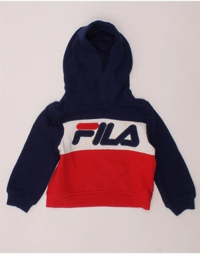 FILA Baby Boys Graphic Hoodie Jumper 18-24 Months Navy Blue Colourblock AntiStatic Yarn